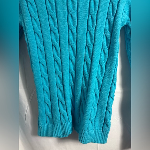 Y2K Wool Blend Cable Knit Turquoise Turtleneck with Silver Zipper Size M - Picture 13 of 16